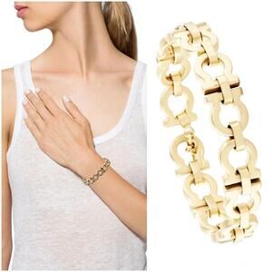 Ferragamo Gancini Gold Chain Link Toggle Bracelet MINT